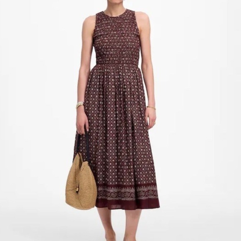 NWT Madewell Women's‎ The Melody Smocked Midi Dress Daisy Print Burgundy Size M